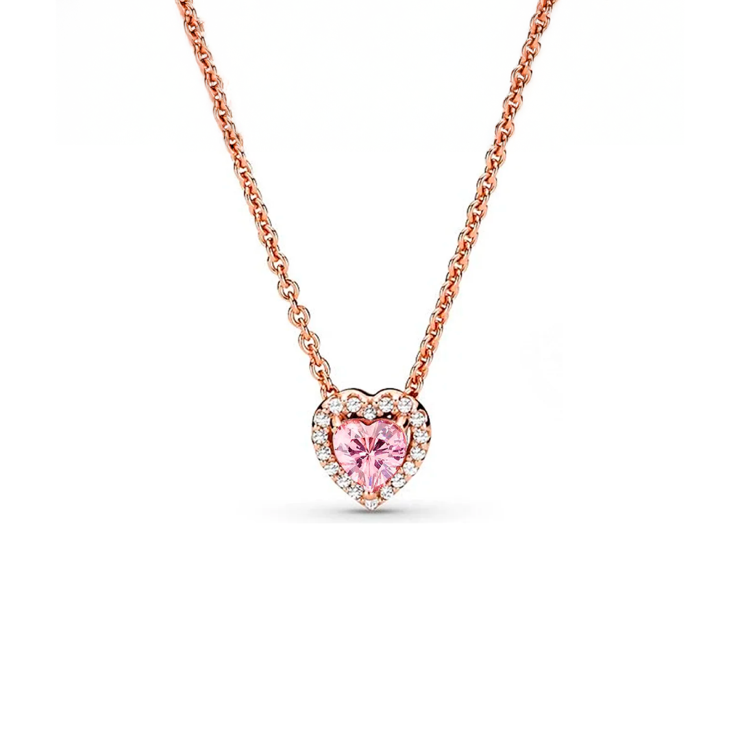 Collar Rosado Zirconia Corazón Rosa