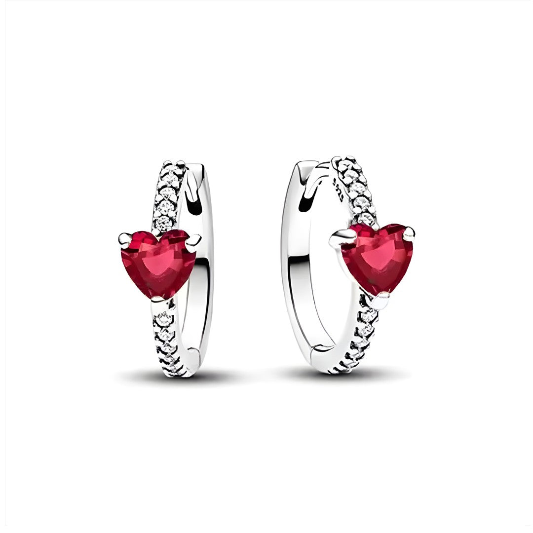 Aretes Aro Corazón Rojo