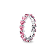 Anillo Fila Corazones Rosas
