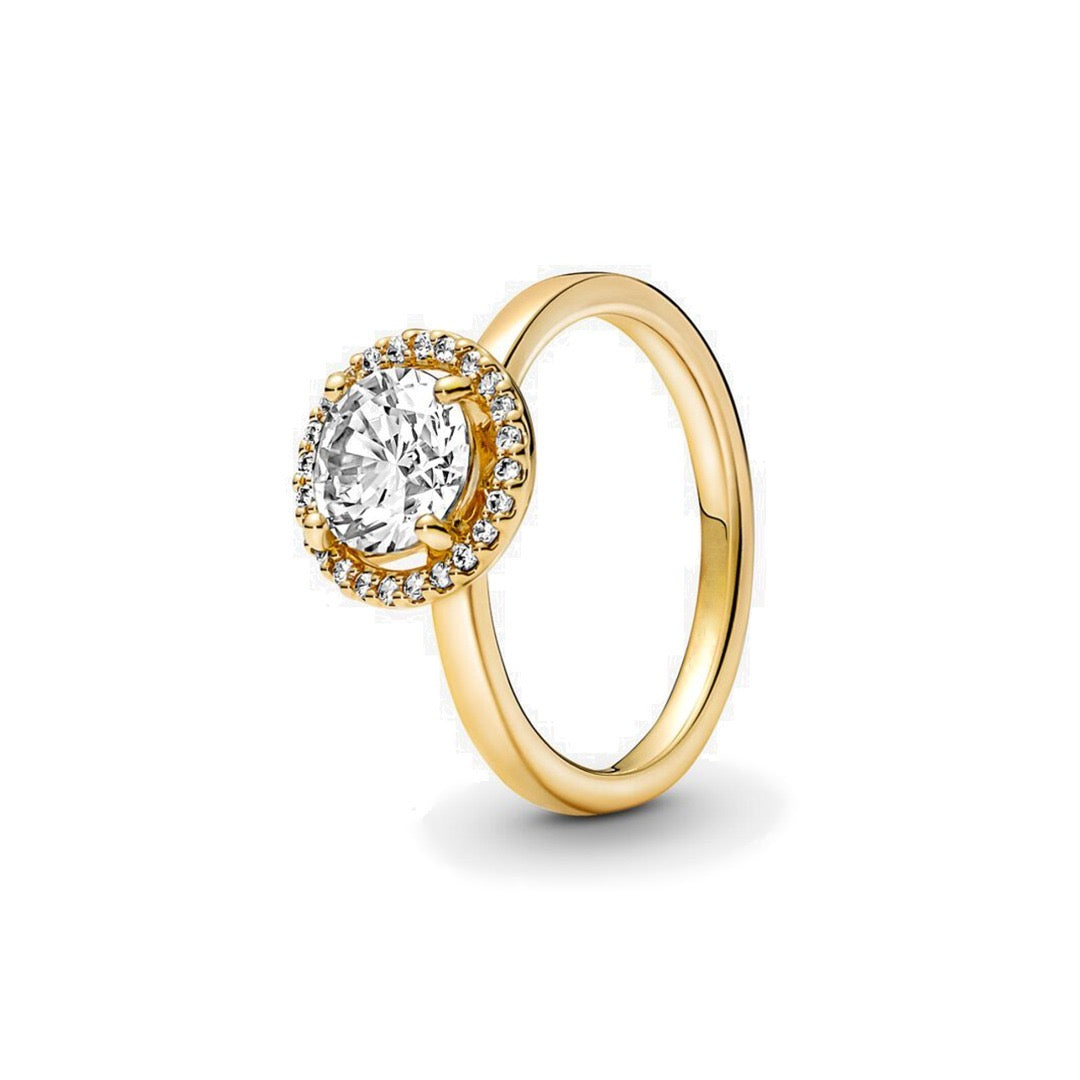 Anillo Clásico Zirconia Circular Dorado