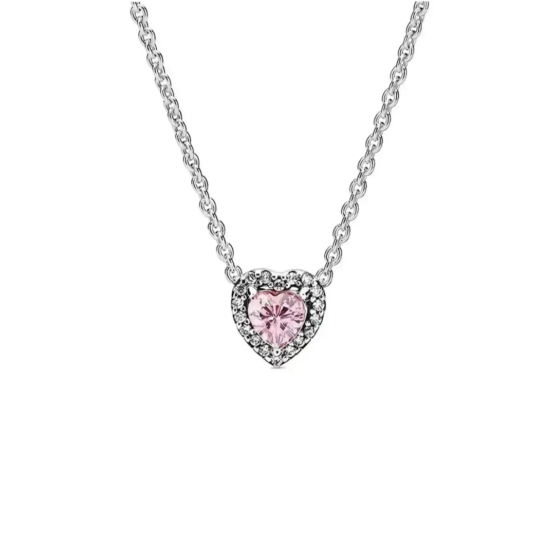 Collar Zirconia Corazón Rosa