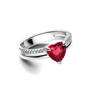 Anillo Doble Banda Corazón Rojo