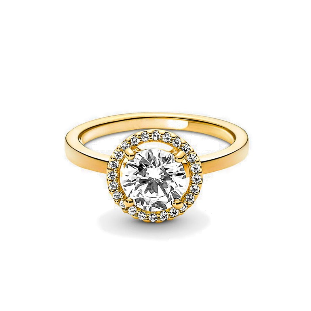 Anillo Clásico Zirconia Circular Dorado