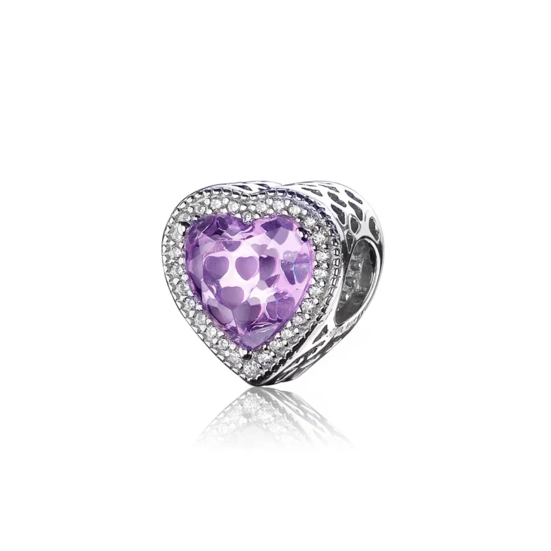 Charm Corazón Zirconia Morado