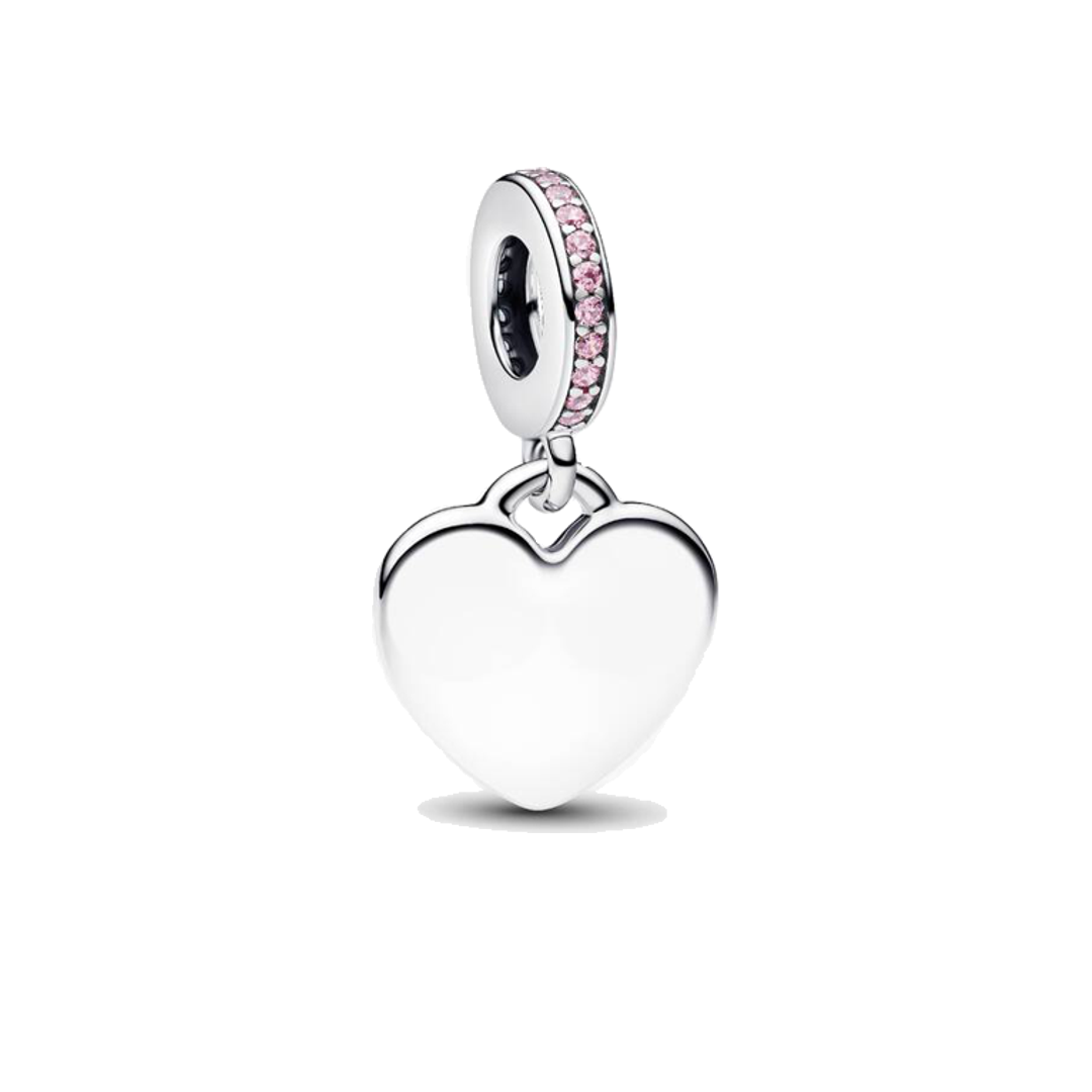 Charm Colgante Corazón Plateado y Rosa Personalizado