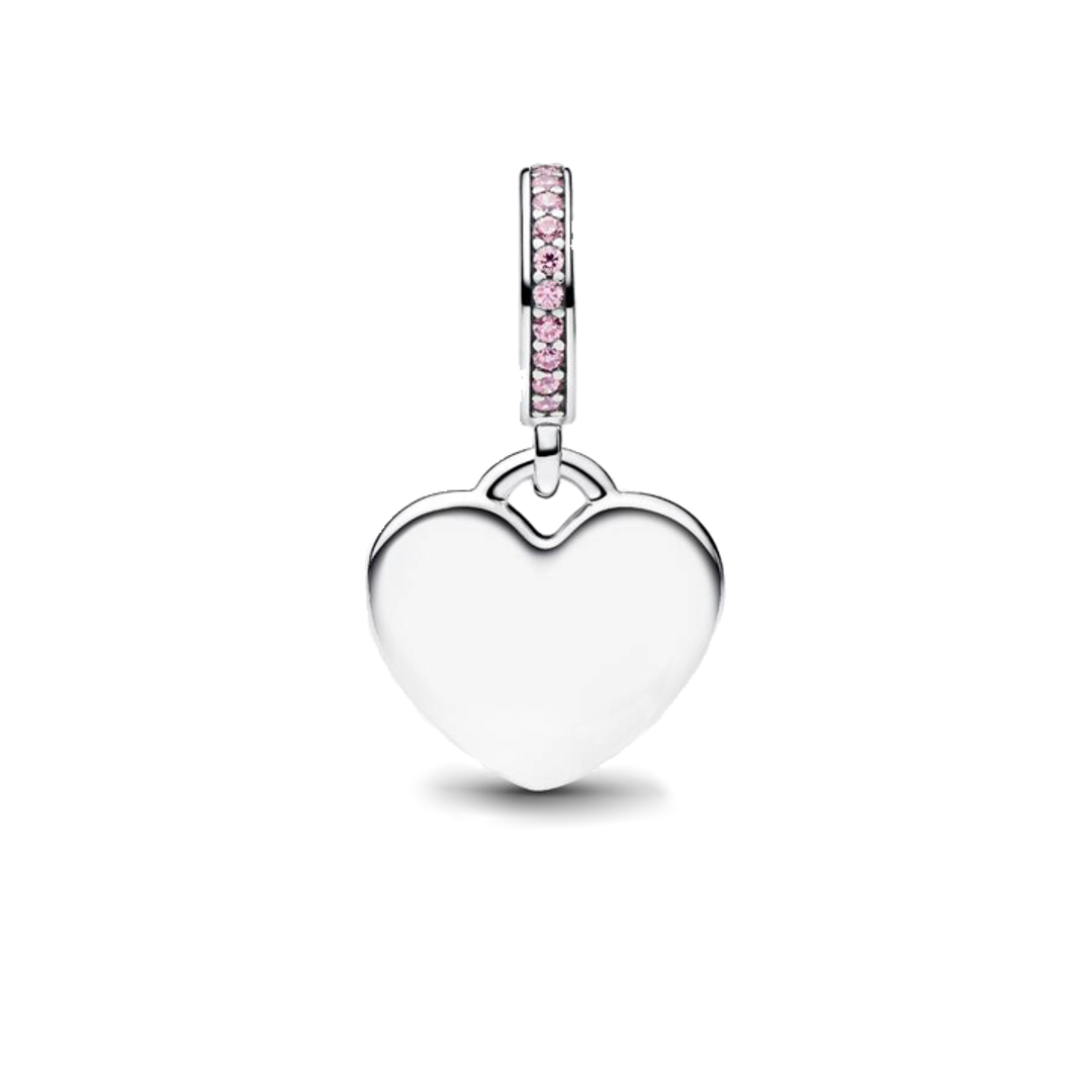 Charm Colgante Corazón Plateado y Rosa Personalizado