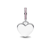 Charm Colgante Corazón Plateado y Rosa Personalizado