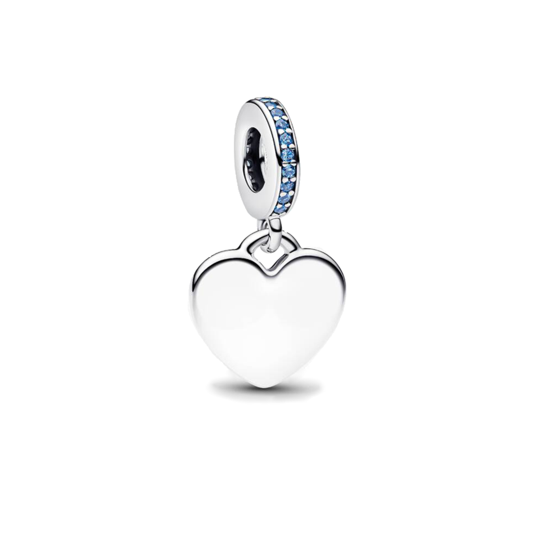 Charm Colgante Corazón Plateado y Azul Personalizado