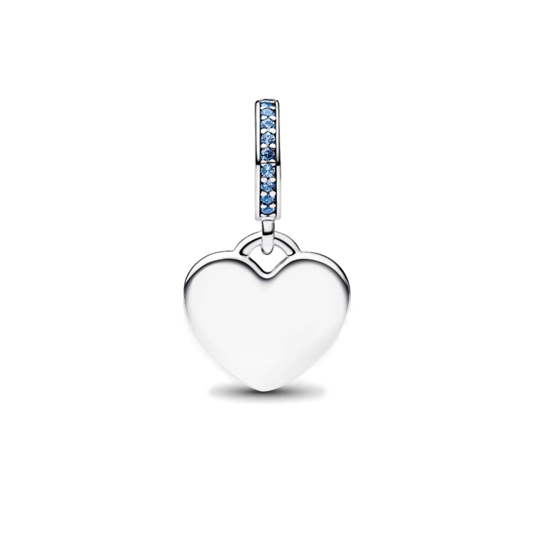 Charm Colgante Corazón Plateado y Azul Personalizado